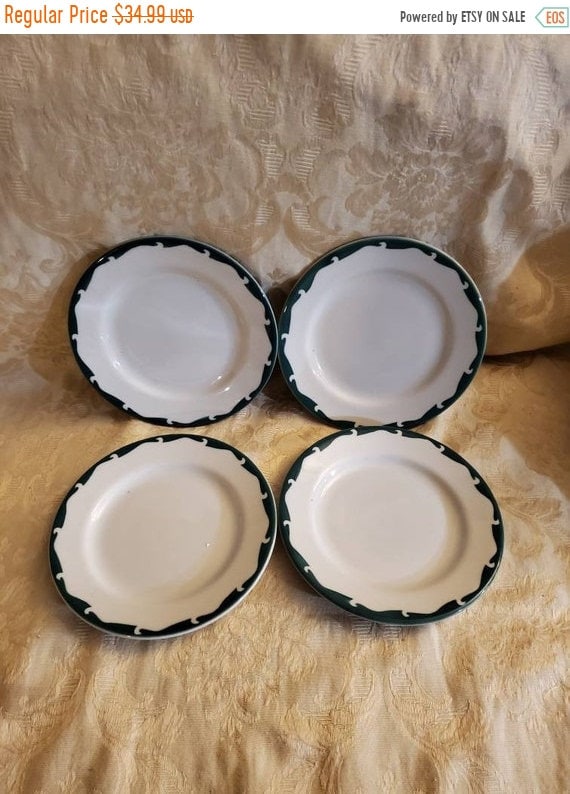Set of 6 Sterling Diner China Blue Rim Dessert Plates