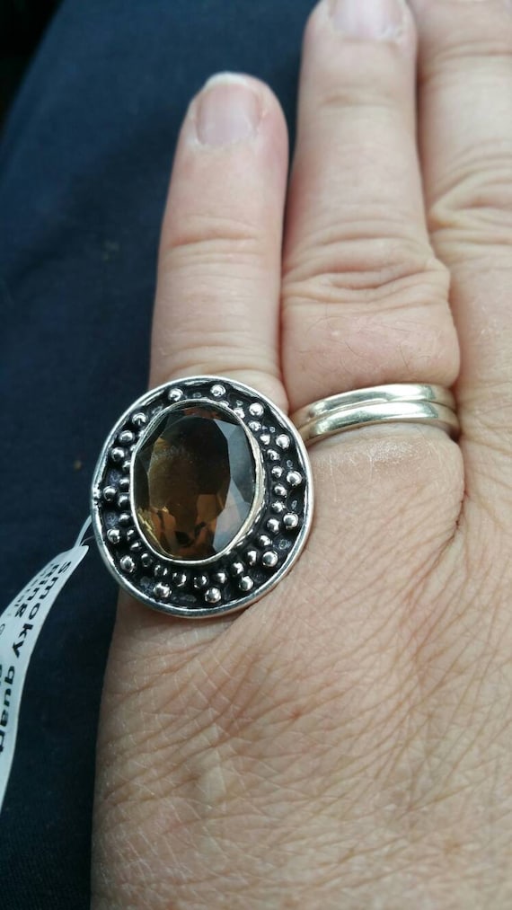 Smoky Quartz Ring German Silver Size 6 Ring Costu… - image 1