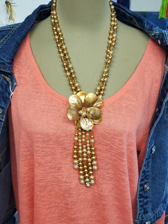 Signed Joan Rivers Gold and Clear Plastic Bead Dual Strand