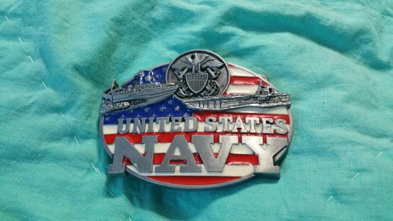 United States Navy, Pewter Belt Buckle with Milit… - image 1