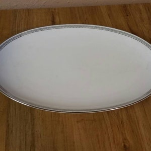 Noritake China &quot;Silver Key&quot;  12 inch Serving Platter with Platinum Rim with Grecian Black and White Pattern