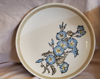 Royal China Jeannette Ironstone 10 inch Diner/Chop Plate Morning Glory Patroon met Blauwe Bloemen Jaren 1970 Keuken
