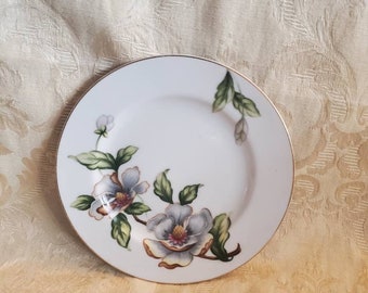 Roselyn China, 6.50 inch Salad or Small Dessert Plate, Dogwood Pattern, Fine China, Made in Japan with Gold Rim