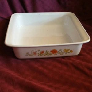 Vintage Wildflower, 8 inch Square Serving Baking Dish Brownie Pan/Cake Pan, Corning/Pyrex Ware L&#39;Echalote 1 Quart P322