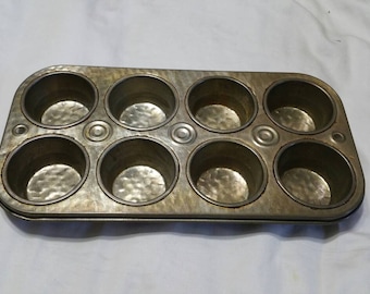 8 Spot, aluminiowa foremka do babeczek, foremka do muffinów z lat 50., przybory do pieczenia z połowy wieku, narzędzia kuchenne lub dekoracje