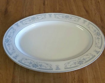 Sheffield China Blue Whisper Design 12.40  inch Oval Serving Platter  Replacement Dish Porcelain Made in Japan