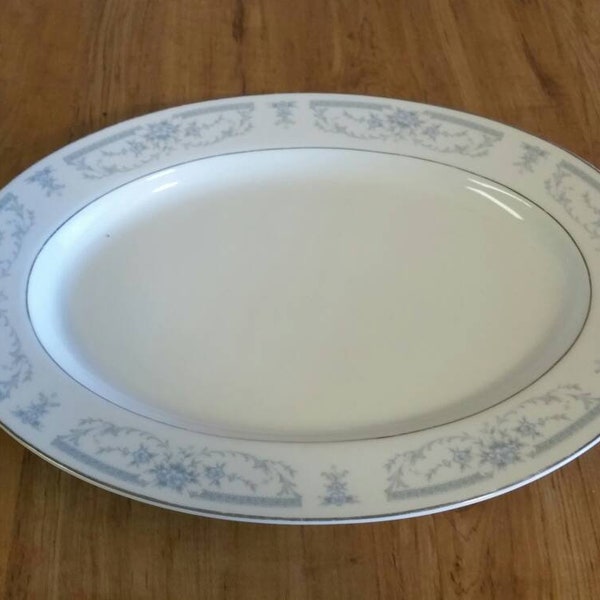 Sheffield China Blue Whisper Design 12.40  inch Oval Serving Platter  Replacement Dish Porcelain Made in Japan