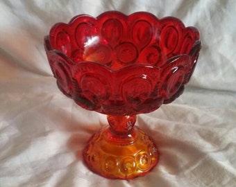 L E Smith Moon and Stars Compote,  Amberina,  Vintage Candy Dish with Ruffled Edges, Home Decor