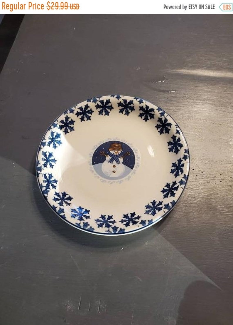 On Sale Rare Find Folkcraft Stoneware Cameo Snowman 8 Inch Etsy