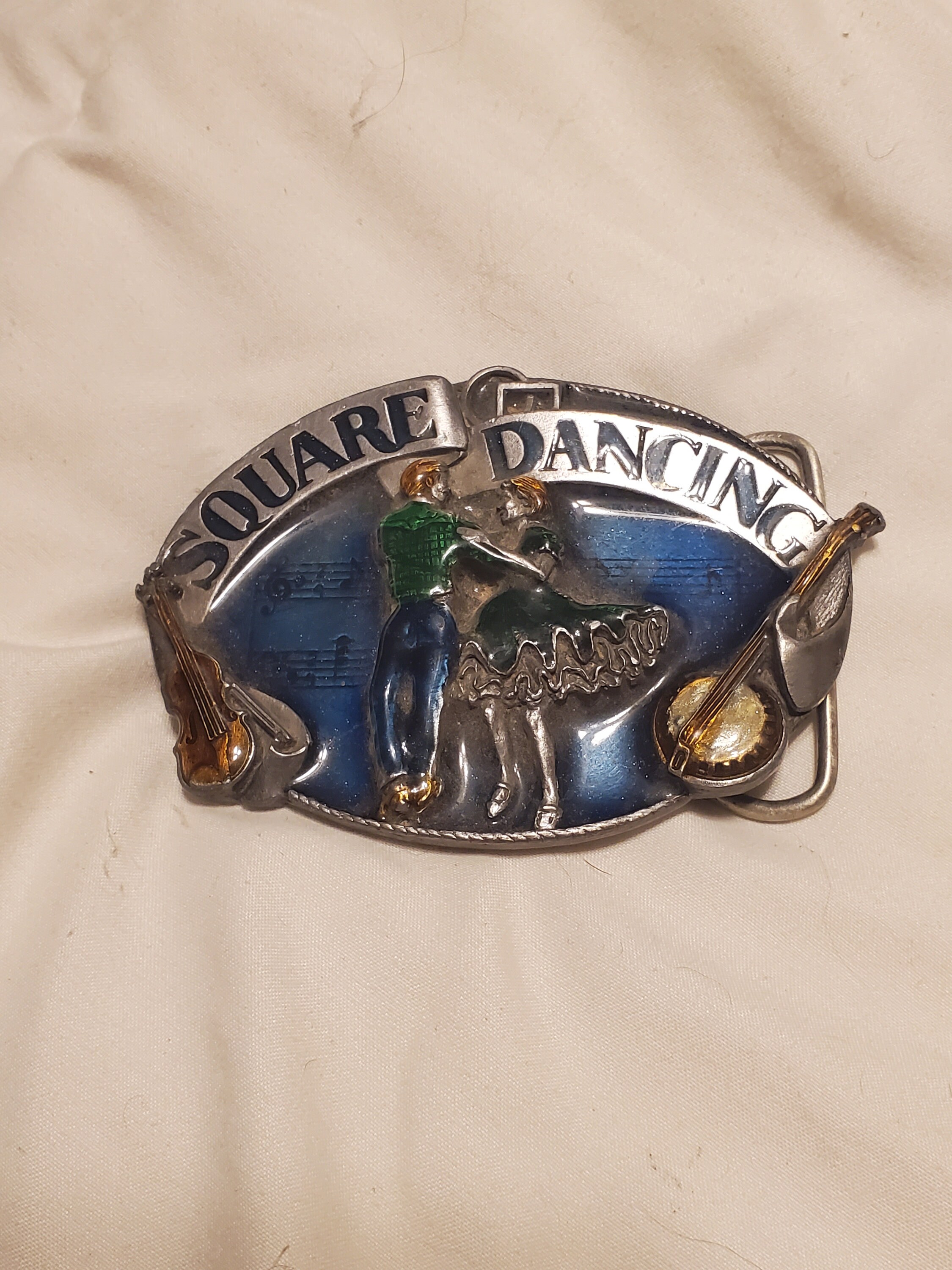 Colorized Square Dancing Pewter Siskiyou Belt Buckle 1985 