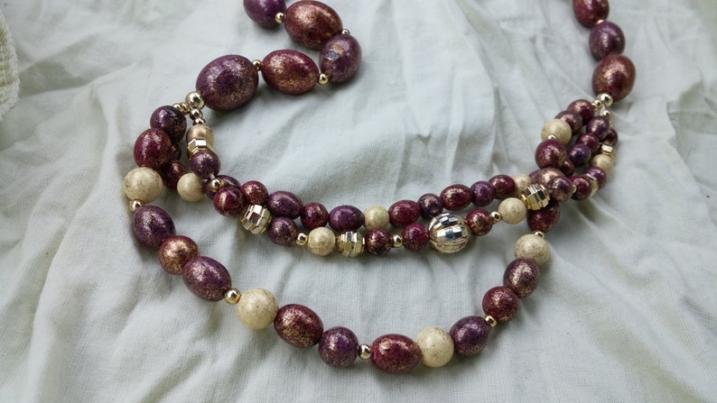 On Sale Inexpensive Triple Strand Wooden Brown PurpleBrown 26 inch Necklace Costume Jewelry