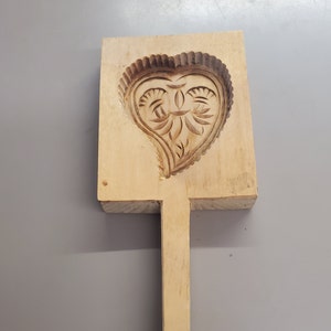 Primitive, Handmade Pine Wood, Heart Cookie or Candy Mold, Vintage Kitchen Tool