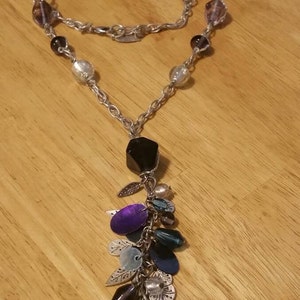 Vintage Coldwater Creek , Silver  Toned and Blue  Beaded 28 inch Necklace with Leaf Design, Pendant Costume Jewelry, Fashion Accessory
