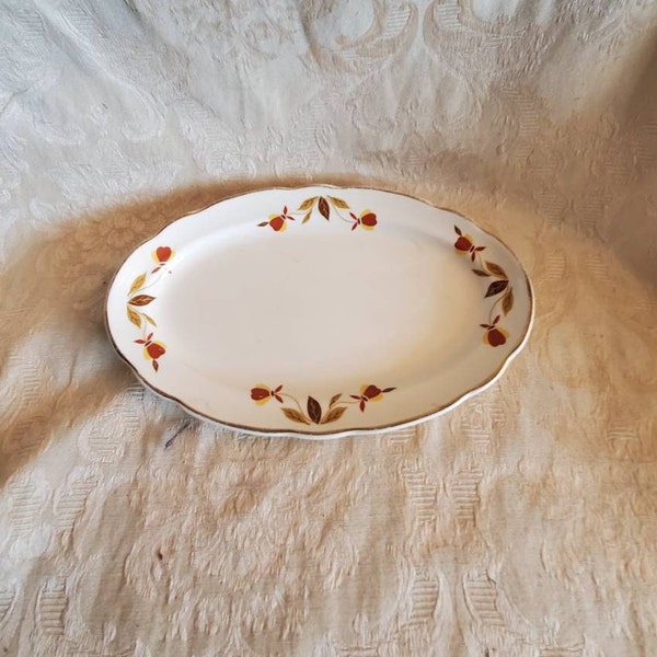 Mary Dunbar Collection, Jewel Tea, Underplate for D Pickle Dish/Gravy Boat/Celery Plate, 1950s Kitchen,  Yellow with Orange and Gold Flowers