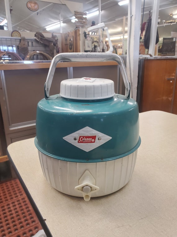 1960s, Made in the USA, Rustic Coleman Turquoise Blue and White