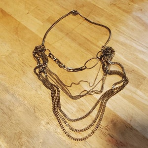 Cara, New York, Gold Toned, 40 inch Multi Strand, Heavy Chain Necklace, Designer Jewelry, Costume Jewelry, Fashion Accessory, Rocker Style