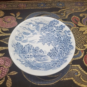 Wedgwood Country Side Blue 5.25 inch Berry or Sauce Bowl with Blue English Scenes Transferware, Smooth, English China, Mill and River Scene