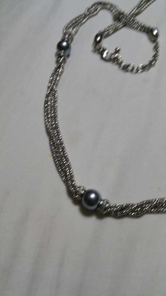 On Sale Multi Colored White Faux Pearl and Gray Bead Silver and Gold Toned Triple Strand Long 34 inch Necklace Costume Jewelry Fashion Acce