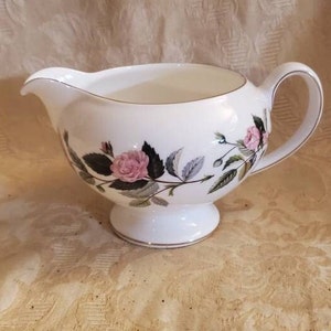 Rare Find, Wedgwood, Hathaway Rose, Milk Creamer or Syrup Pitcher, Pink Roses, Pink, Gray And Green Leaves, Cottage Style