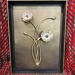 Michael Aram Shadow Box Picture With Gold and White Metal Flowers