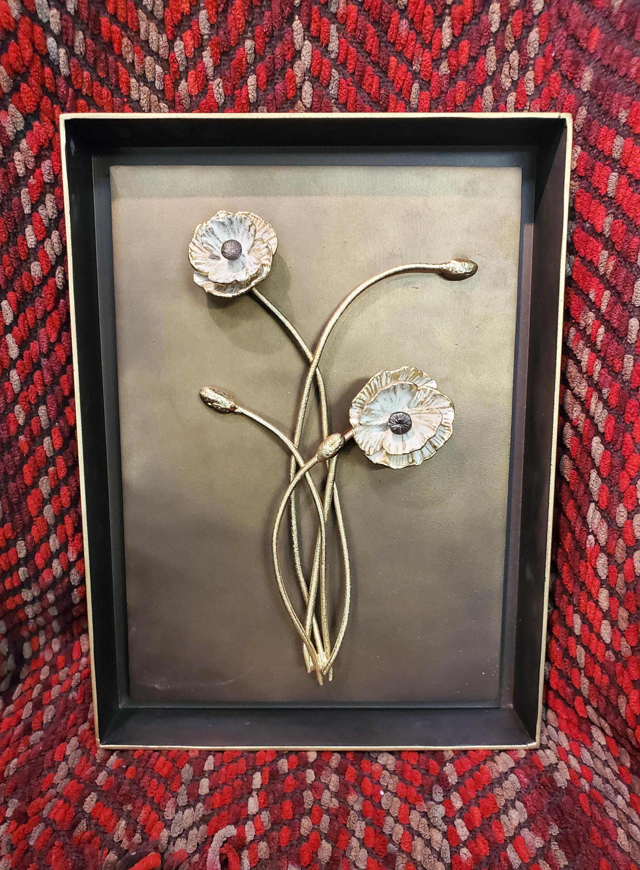 Michael Aram Shadow Box Picture With Gold and White Metal Flowers