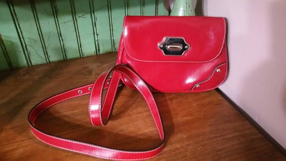 Cherry Red Vinyl, Small Rectangular Shoulder Stra… - image 2