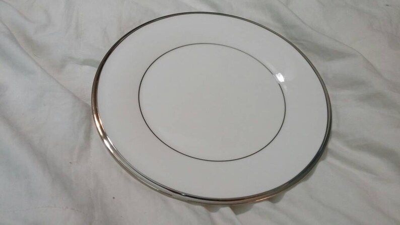 On Sale Fine China Lenox 6 38 inch BreadButter Plate Solitaire White Replacement Dish Made in USA with Platinum Rim