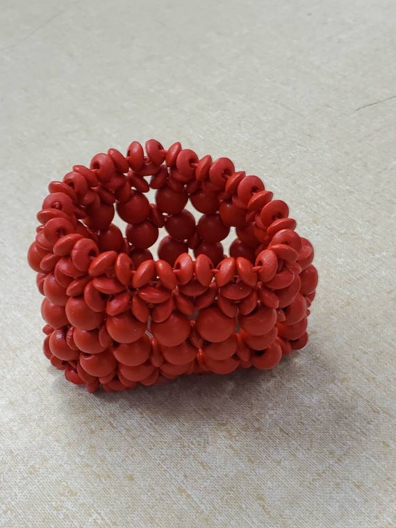 Metal Free, Candy Apple Red, Wooden Beaded Bracel… - image 4