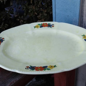 Edwin Knowles Pale Yellow Serving Platter with Orange Flowers Antique China
