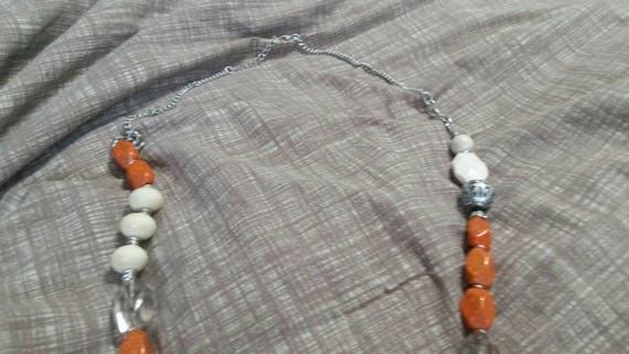 Multi Sized and Orange Bead White Beaded 34 inch … - image 3