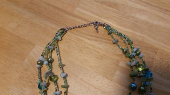 White, Turquoise Blue and Green 4 Strand Beaded N… - image 3