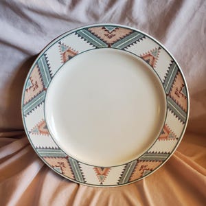 Mikasa Santa Fe Intaglio, 11 inch Wide Rimmed Dinner Plate, Intaglio, Southwest Design on Rim, Made in Malaysia, Microwave and Oven Safe