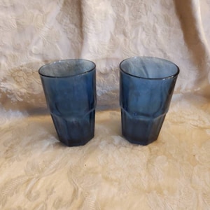 Set of Libbey Duratuff, Cobalt or Antique Blue, Gibraltar Style, 5.25 inch Flat Iced Tea Glasses, Everyday Glass Dish, Made in the USA