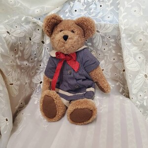 Boyd&#39;s Bear, Megan Berriman, 14 inch Bean Bag, Plush Bear with Blue Plaid Dress and Red Bow, The Archive Collection