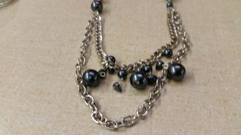 On Sale Steampunk Style Single Strand 24 inch Silver Toned Chain and Black Bead Costume Jewelry Fashion Accessory