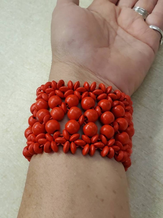 Metal Free, Candy Apple Red, Wooden Beaded Bracel… - image 2