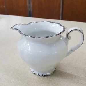 Majestic Platinum by Seltmann, Milk Creamer or Syrup Pitcher , Theresia Shape, White Background, Made in West Germany,  Rare Find
