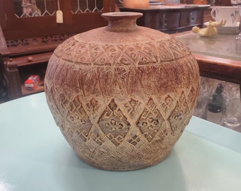 Latin American Mid Century Red Clay Tribal Vase, Decorative Home, Centerpiece Decor