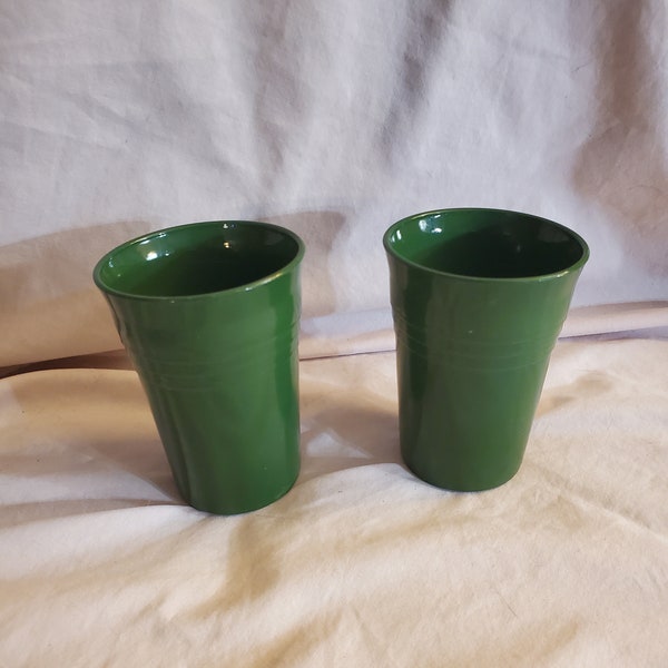 Lot de 2 tasses plates de 9 onces vert platonite couleur noisette Atlas, gobelet à eau, verres de cuisine vintage