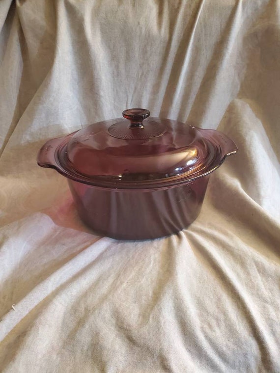 Large 5 Quart Corning Visions Cranberry or Purple Glass -  Denmark