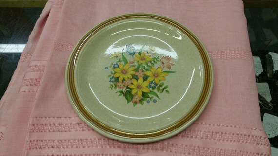Scenic Foliage Meadow Flower Stoneware Large Speckled Colorful Retro Flower Bouquet Dinner Plate SY-7598 Round Chop or Serving Platter Japan