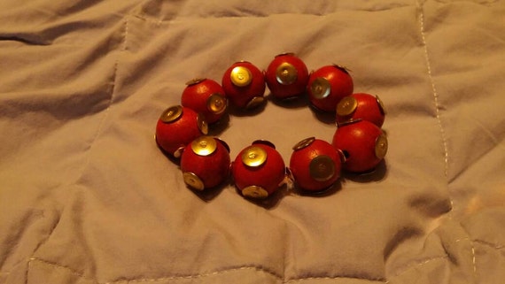 Boho Style Red Wooded and Brass Bead Expandable B… - image 3