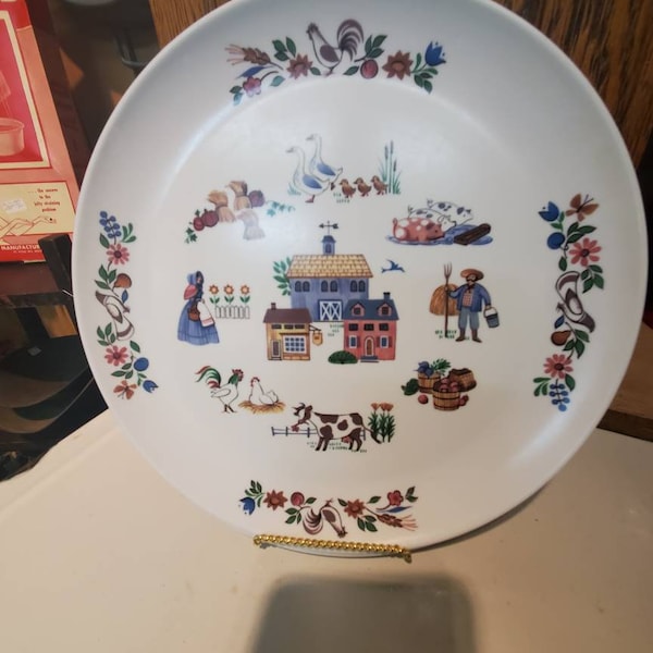 Set of 4, Amish Pattern, Homestead Style Plates, Picnic Dishes, Everyday Dishes, Durable Dinnerware, Country Kitchen Style