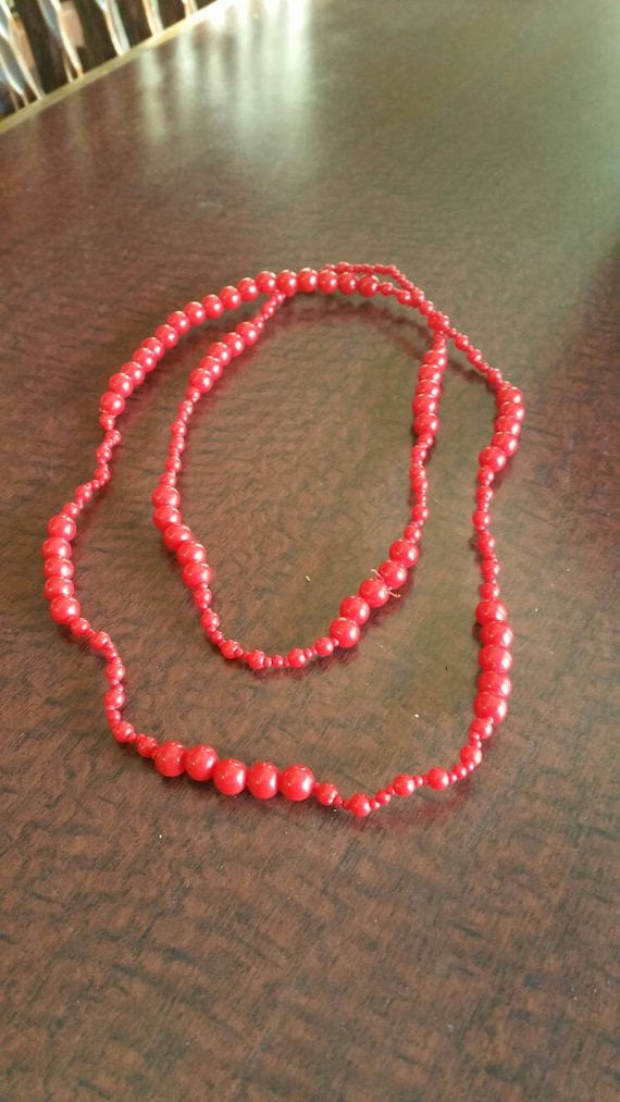 Candy Apple Red Colored Bead 43 inch Beaded Long N