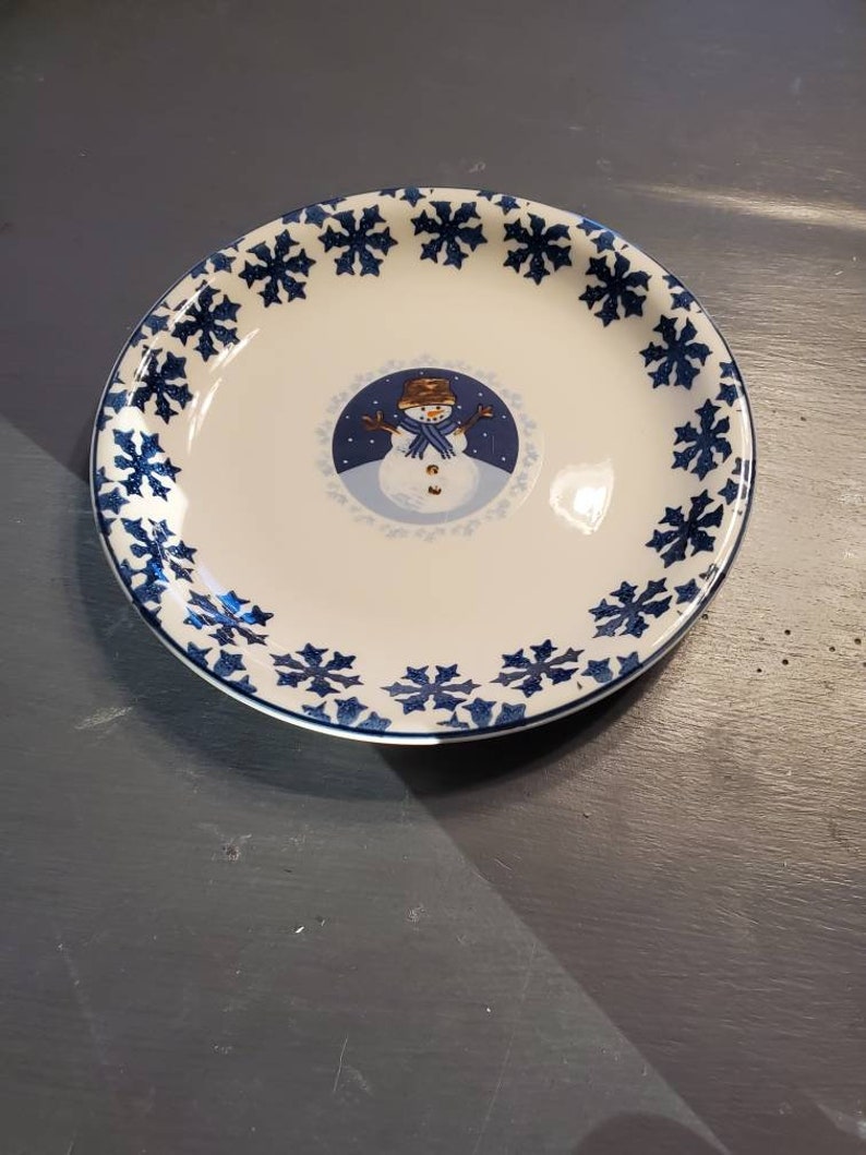 On Sale Rare Find Folkcraft Stoneware Cameo Snowman 8 Inch Etsy