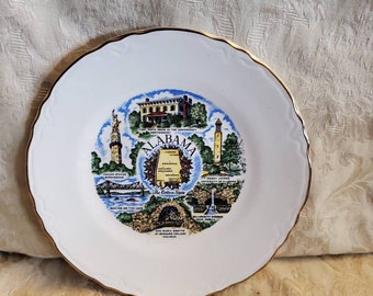 Alabama The Cotton State, 9,40 Zoll Souvenir oder Zustand, Off White Dekorative Platte oder Wandbehang mit Gold Band Design