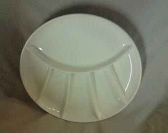 Collectible USA  Pottery, 9 inch White Divided, Luncheon Serving Plate, Vintage Kitchen