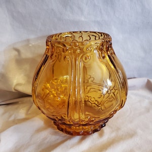 Gold and Brown Glass 6 inch Tall Lamp Shade or Light Cover with Embossed Swirl Design, Vintage Home Decor
