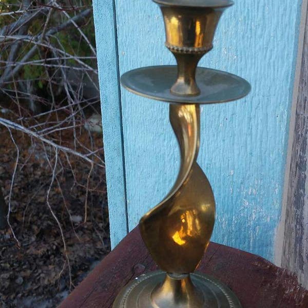 Collectible Brass Made in India Geometric Swirl Candle Holder Home Décor with Round Decorative Base