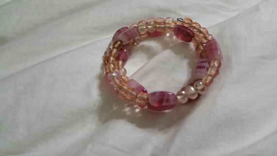 Lavender and Pale Pink Plastic  Beaded Stretchabl… - image 1